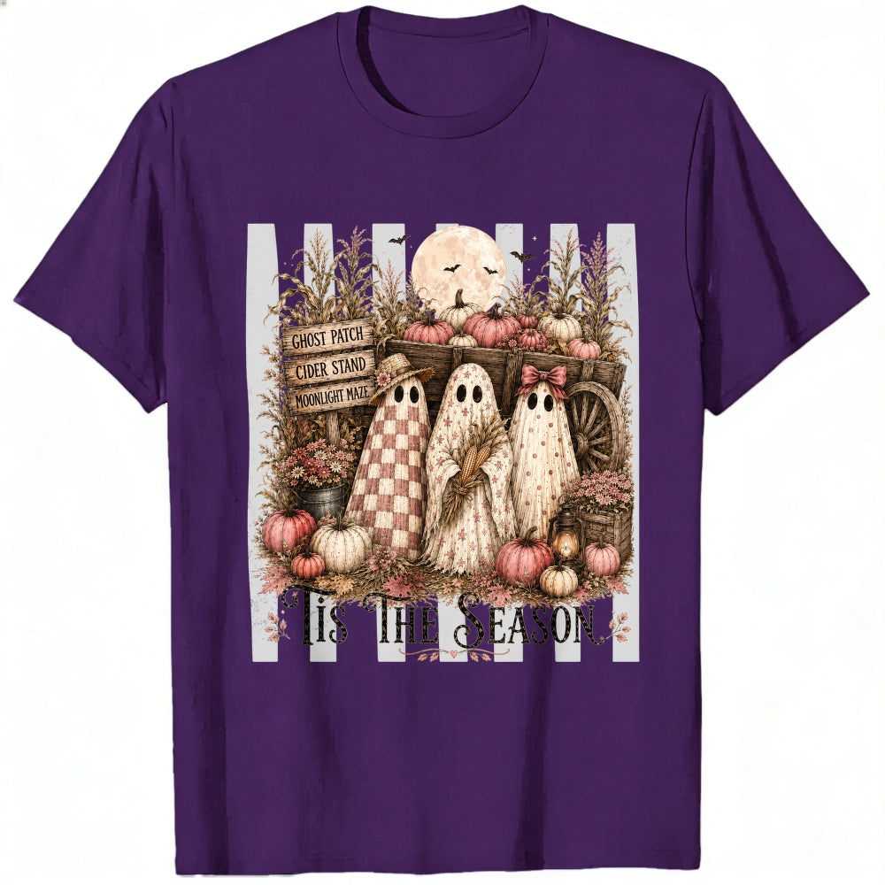 Vintage Halloween Ghosts Pumpkins Wagon Classic T-Shirt Tis The Season Autumn Decor