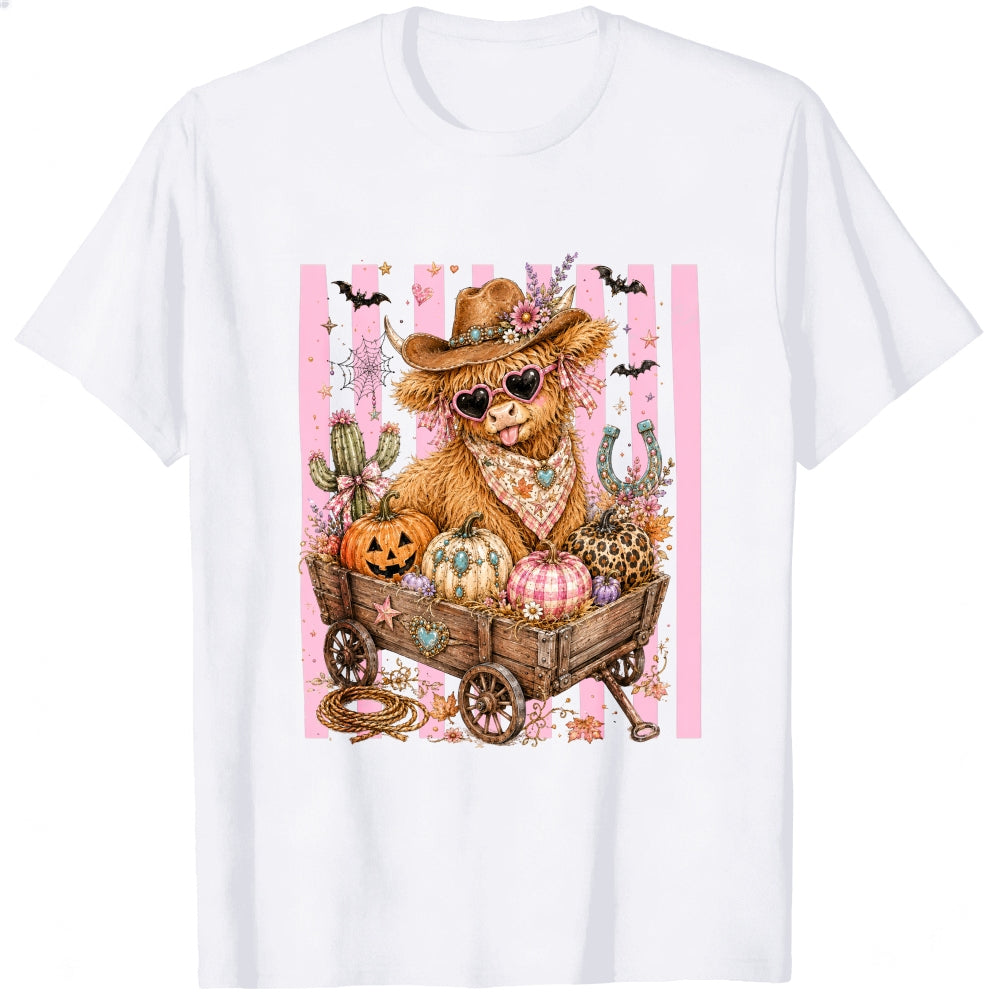 Cute Cowboy Llama Halloween Pumpkin Wagon Classic T-Shirt