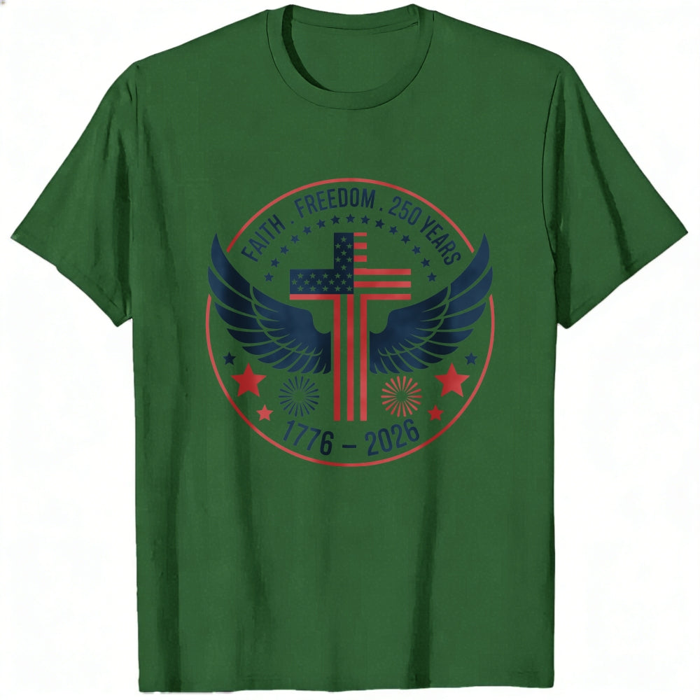 Patriotic American Flag Cross Wings Classic T-Shirt Faith Freedom 250 Years 1776 2026