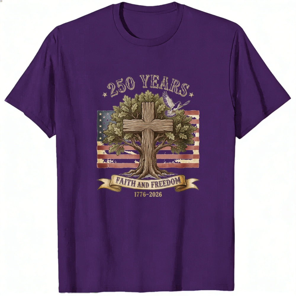 Patriotic American Flag Tree Cross Classic T-Shirt Faith And Freedom 250 Years 1776 2026