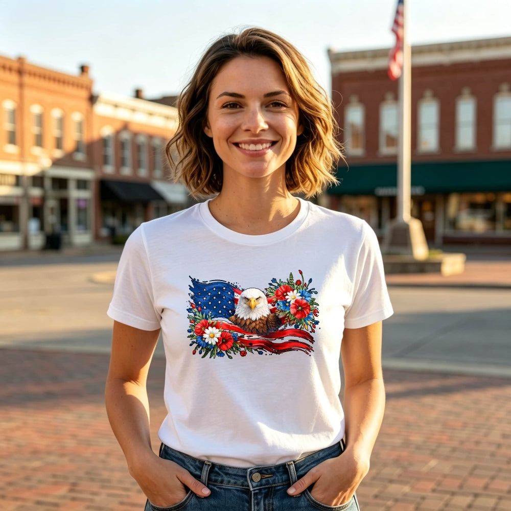 Patriotic Eagle And Flowers Classic T-Shirt