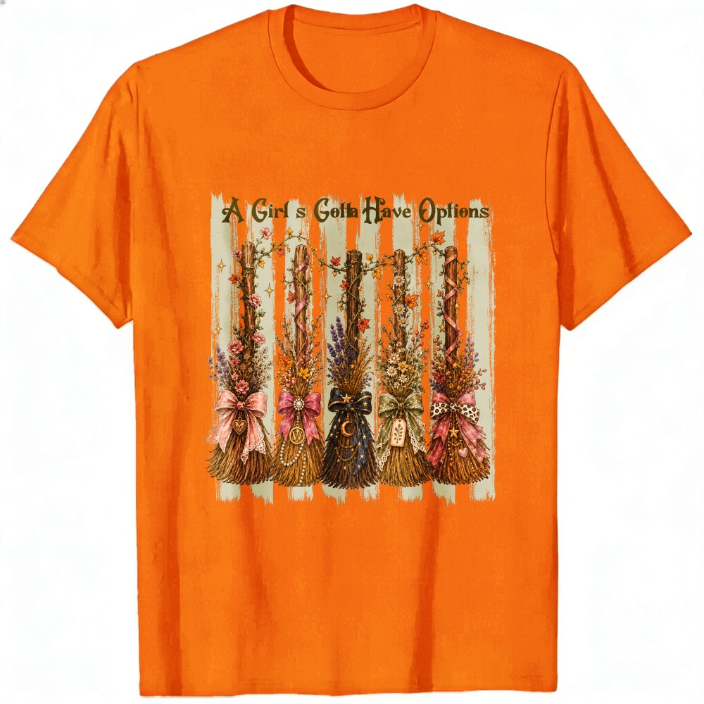Vintage Autumn Broomsticks All Girls Gotta Have Options Classic T-Shirt