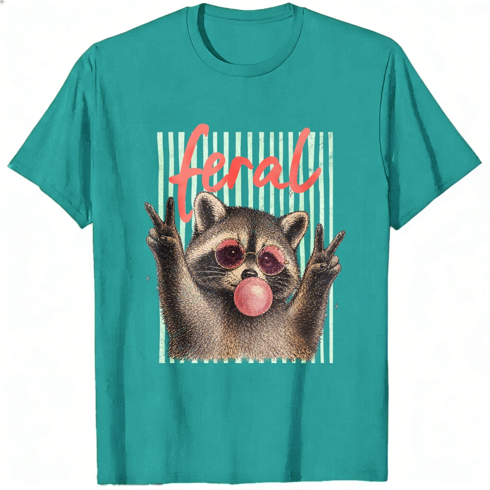 Funny Feral Raccoon Sunglasses Bubble Gum Classic T-Shirt