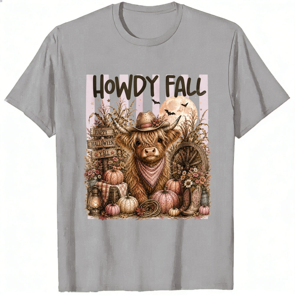Rustic Farmhouse Halloween Highland Cow Classic T-Shirt Howdy Fall Pumpkin Harvest Autumn Design