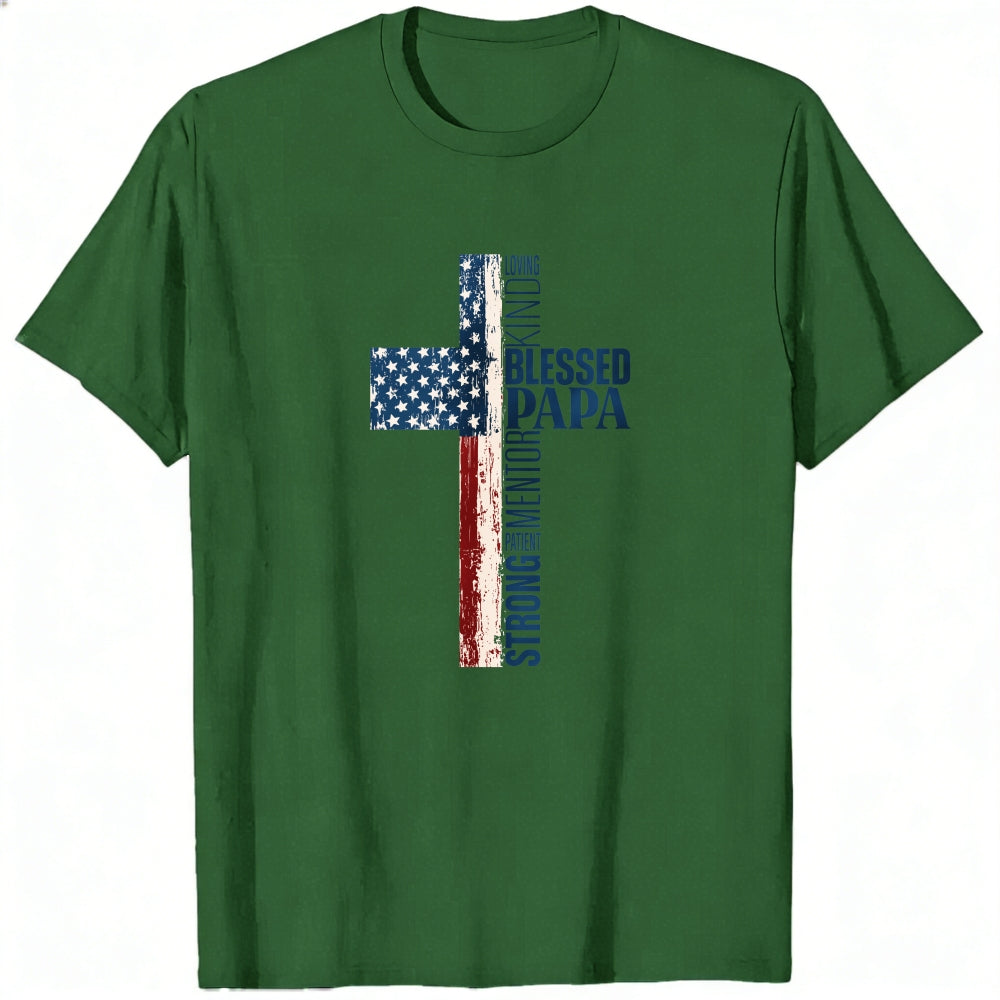 American Flag Cross Design Classic T-Shirt Blessed Papa Patriotic Christian Theme