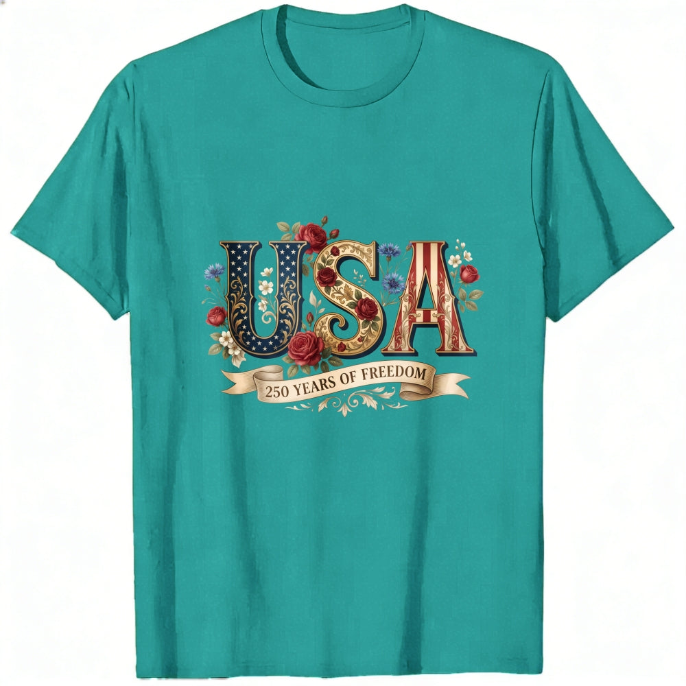 Patriotic Floral Usa 250 Years Of Freedom Classic T-Shirt