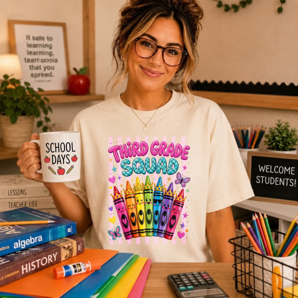 Cute Kawaii Style Classic T-Shirt Third Grade Squad Rainbow Crayons
