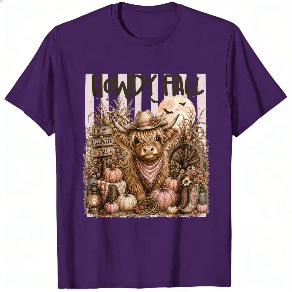 Rustic Farmhouse Halloween Highland Cow Classic T-Shirt Howdy Fall Pumpkin Harvest Autumn Design