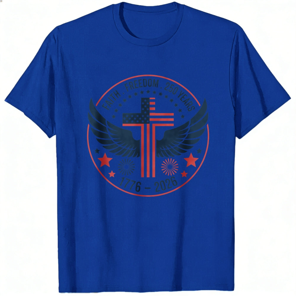Patriotic American Flag Cross Wings Classic T-Shirt Faith Freedom 250 Years 1776 2026