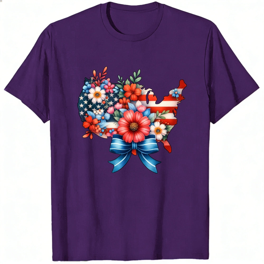 Patriotic Floral Usa Map Classic T-Shirt