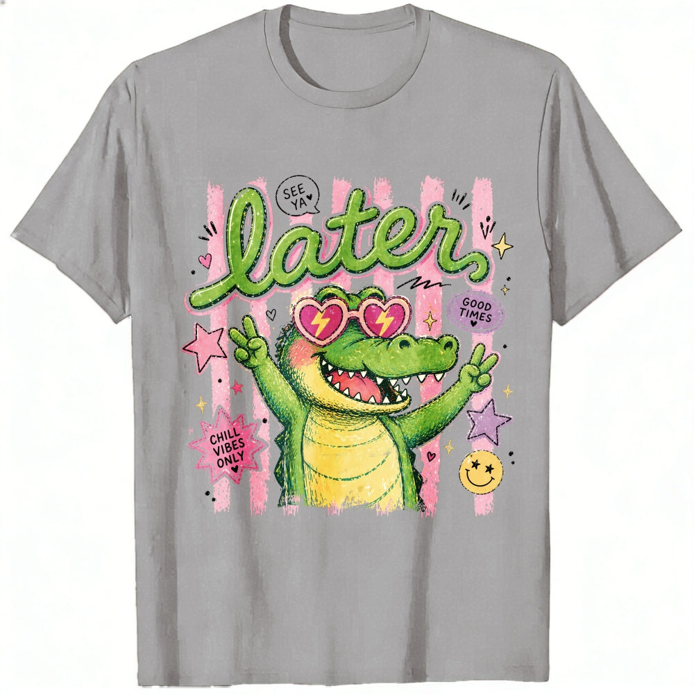 Cute Retro Style Classic T-Shirt See You Later Alligator With Heart Sunglasses And Good Vibes Only T