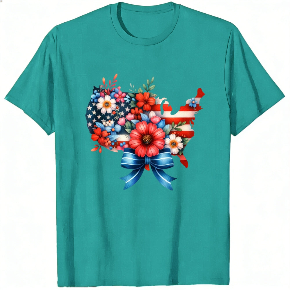 Patriotic Floral Usa Map Classic T-Shirt