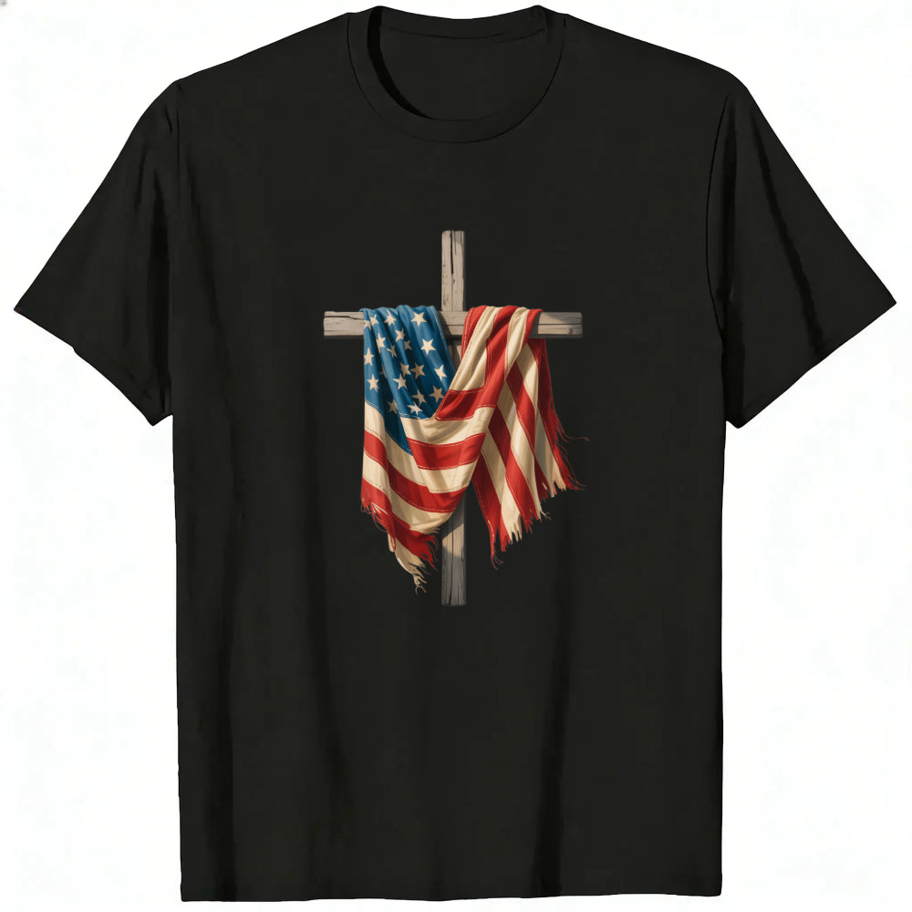 Patriotic American Flag Cross Classic T-Shirt