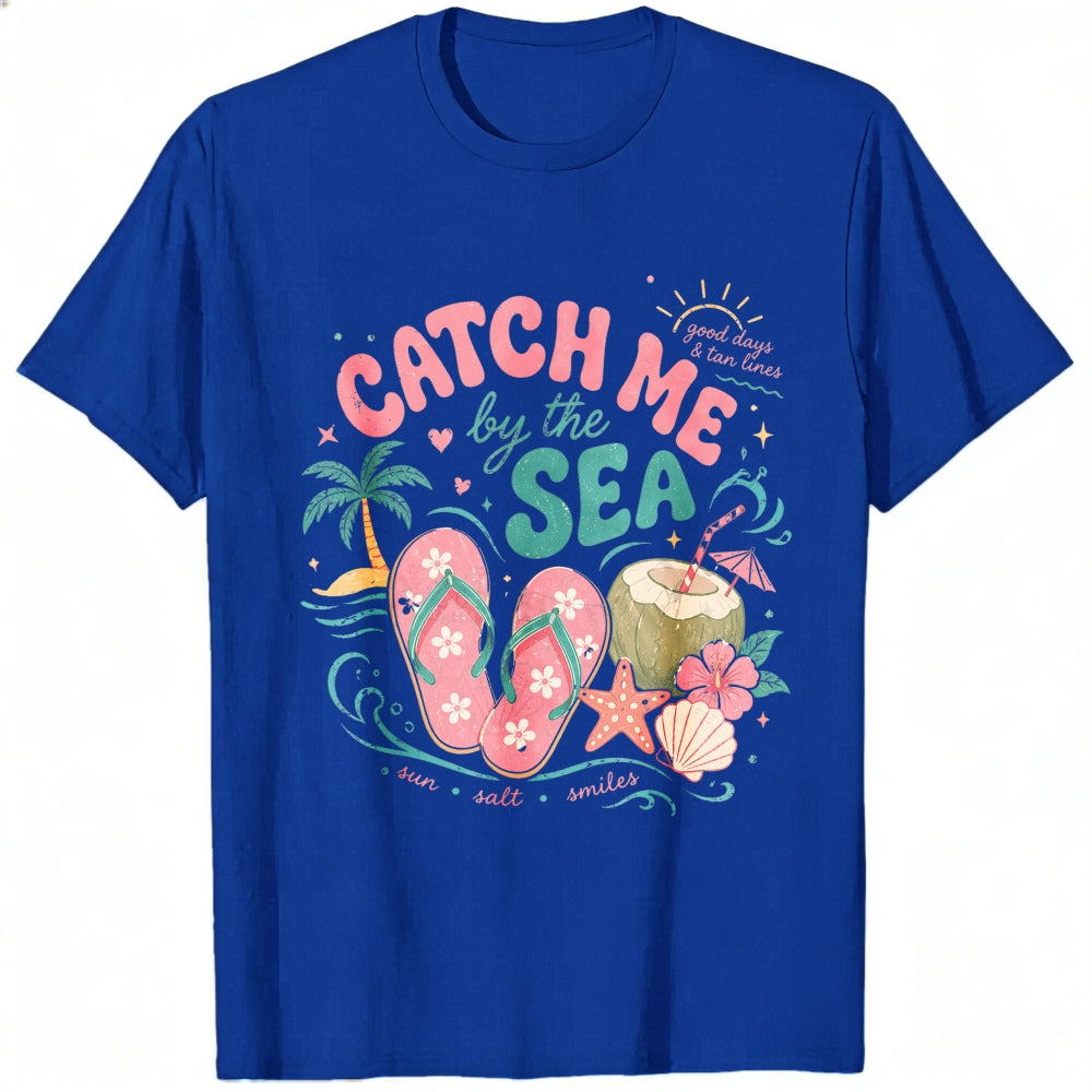 Summer Beach Vibes Classic T-Shirt Catch Me By The Sea Flip Flops Coconut Tropical Design