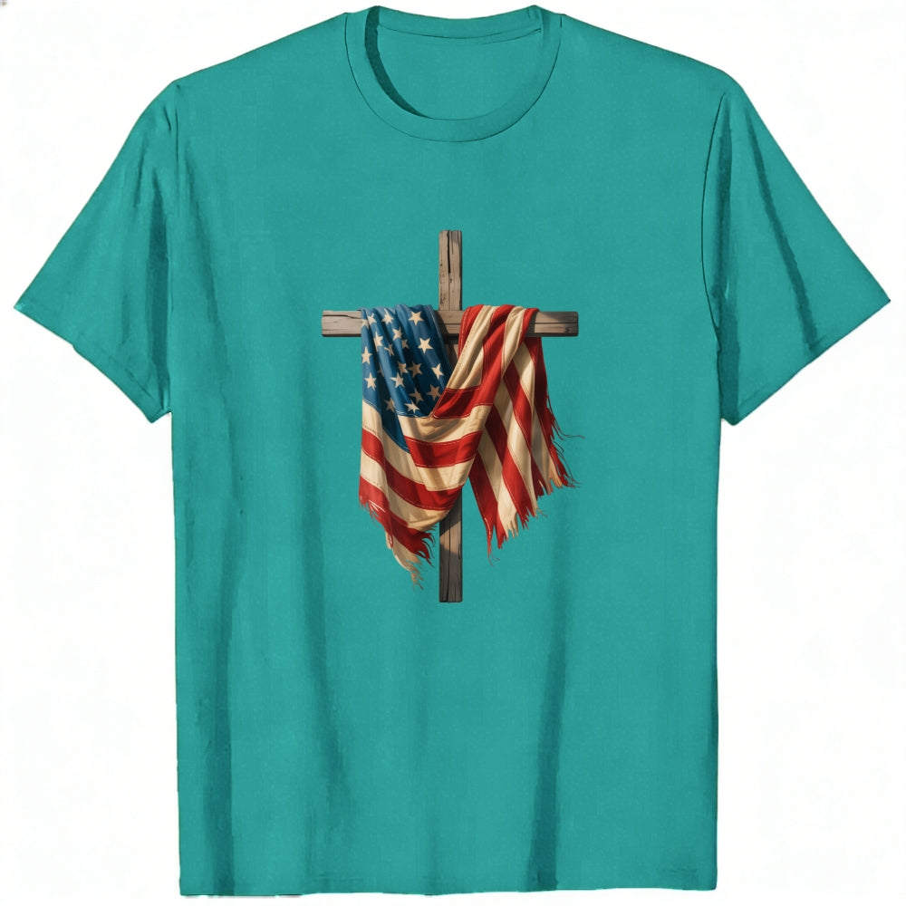 Patriotic American Flag Cross Classic T-Shirt
