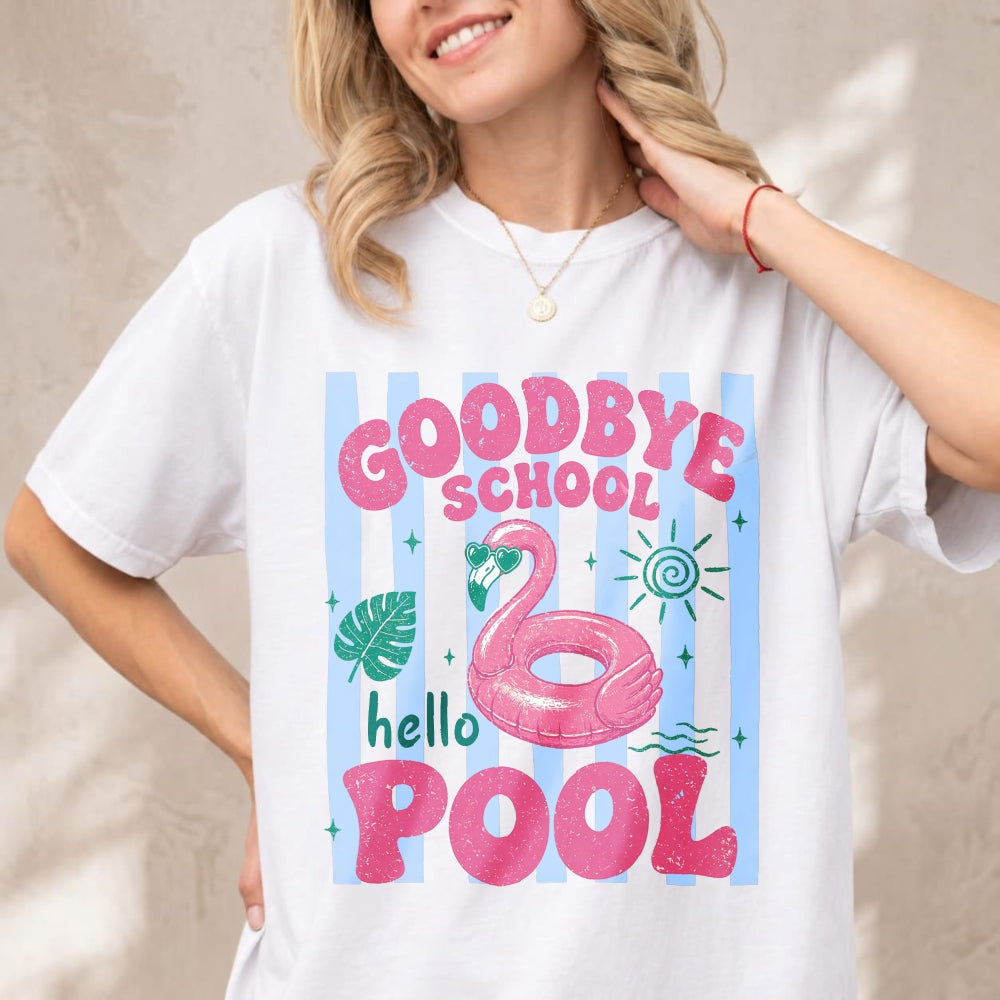 Summer Vibes Goodbye School Hello Pool Flamingo Classic T-Shirt