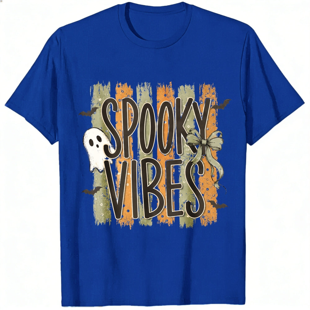 Halloween Spooky Vibes Ghost Bats Bow Classic T-Shirt