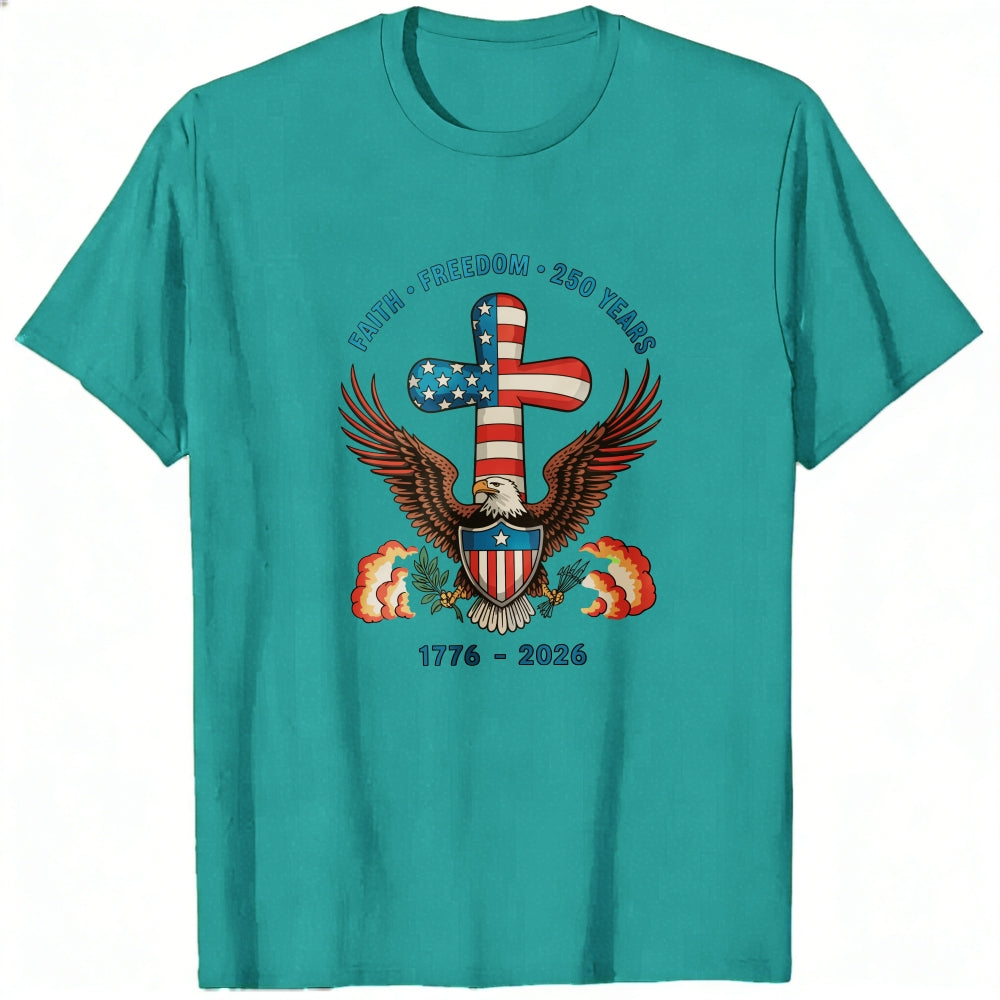 Patriotic Eagle Cross Design Classic T-Shirt Faith Freedom 250 Years 1776 2026