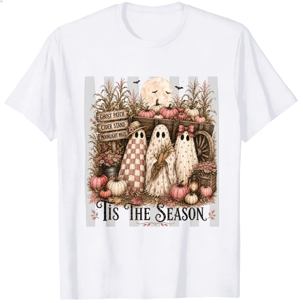 Vintage Halloween Ghosts Pumpkins Wagon Classic T-Shirt Tis The Season Autumn Decor