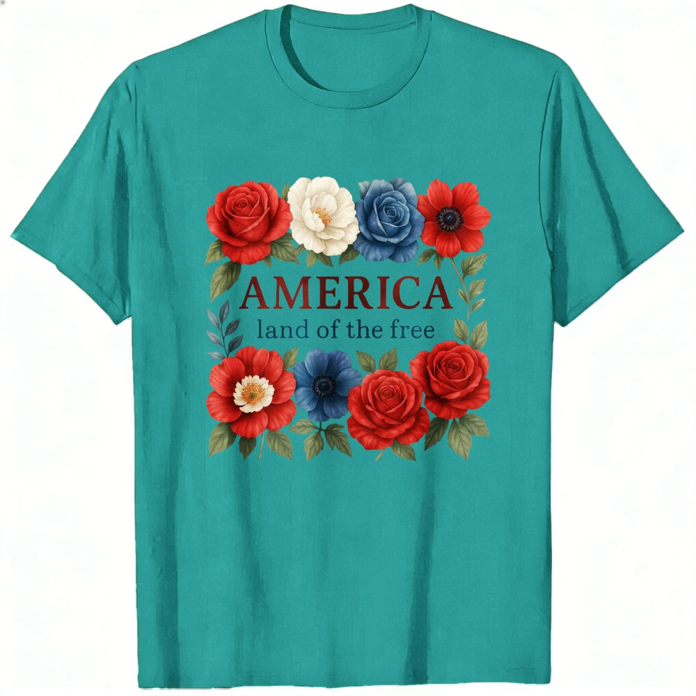 Patriotic Floral Design Classic T-Shirt America Land Of The Free