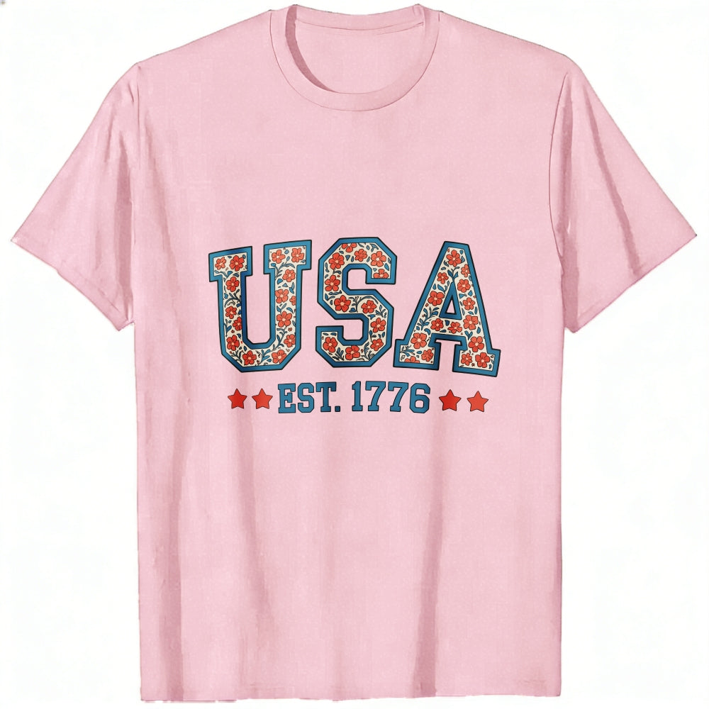 Patriotic Floral Usa Est 1776 Classic T-Shirt