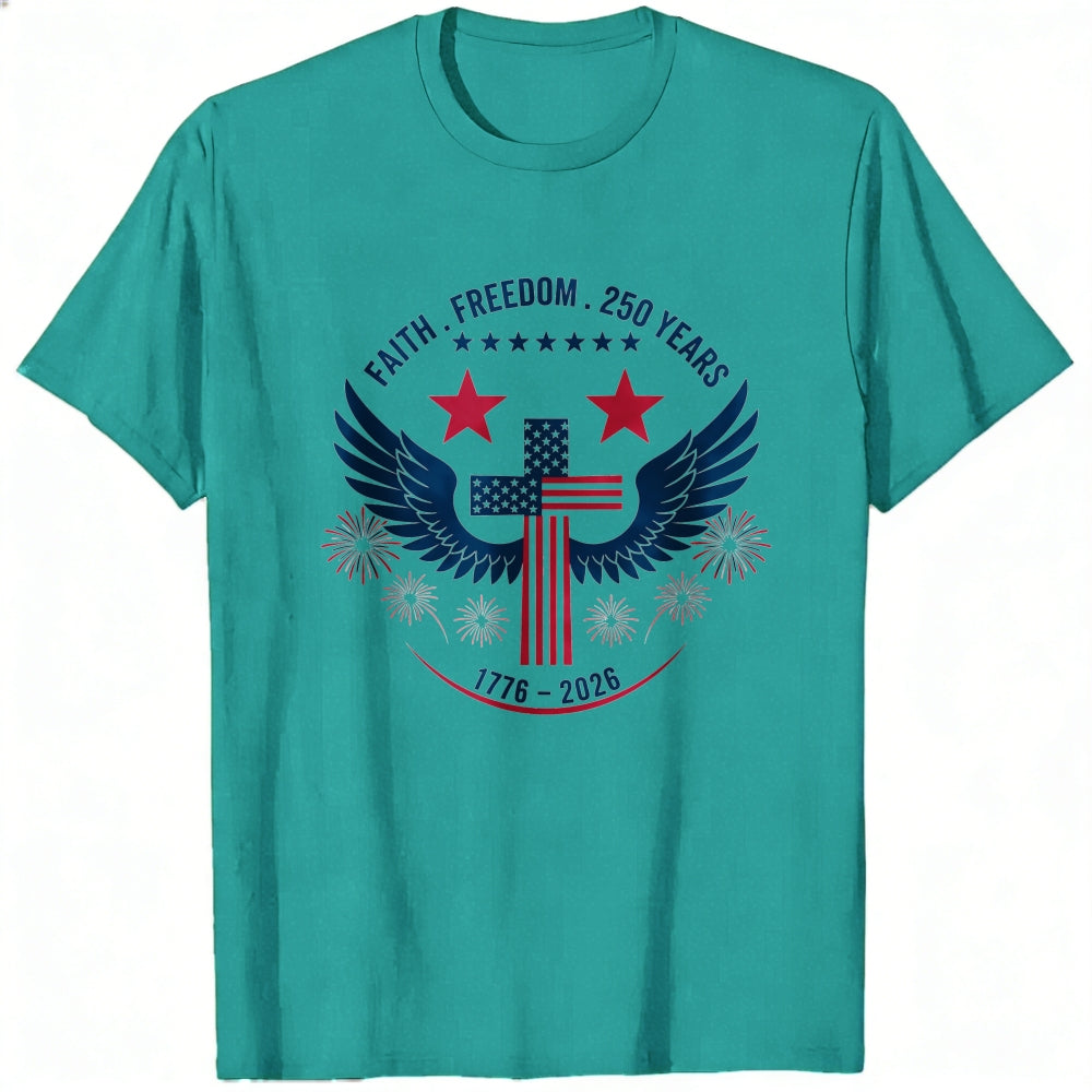 Patriotic American Flag Cross Wings Classic T-Shirt Faith Freedom 250 Years 1776 2026