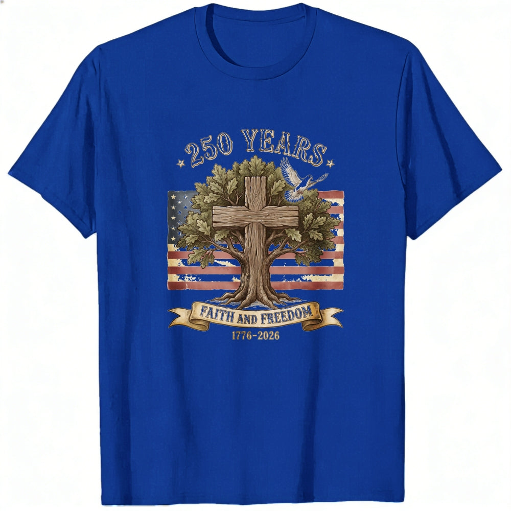 Patriotic American Flag Tree Cross Classic T-Shirt Faith And Freedom 250 Years 1776 2026