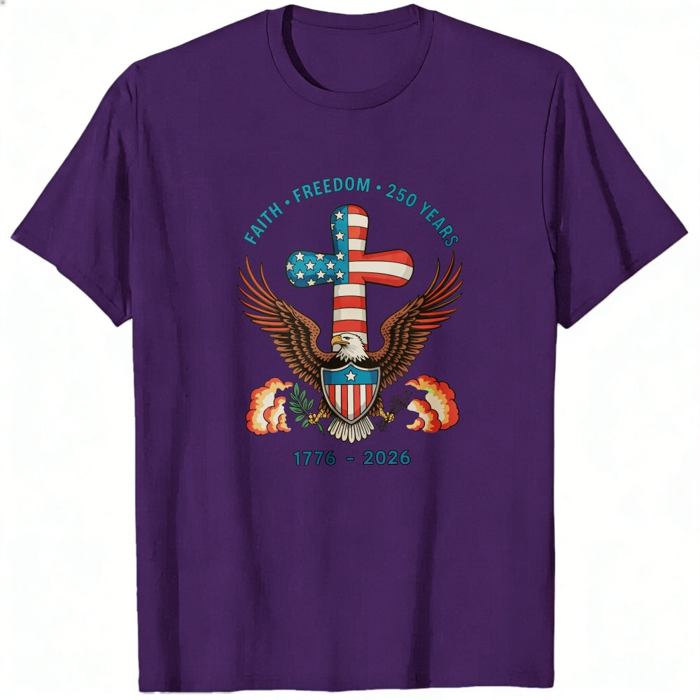 Patriotic Eagle Cross Design Classic T-Shirt Faith Freedom 250 Years 1776 2026
