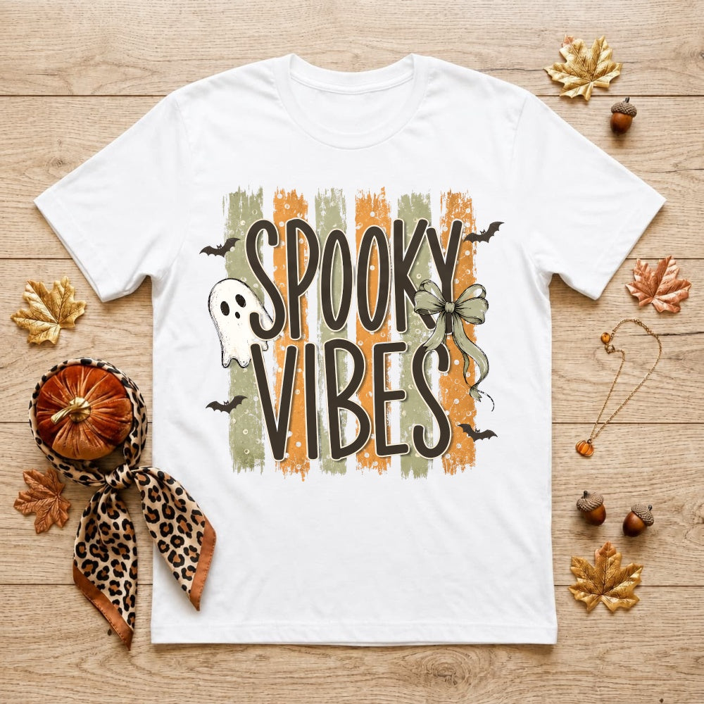 Halloween Spooky Vibes Ghost Bats Bow Classic T-Shirt