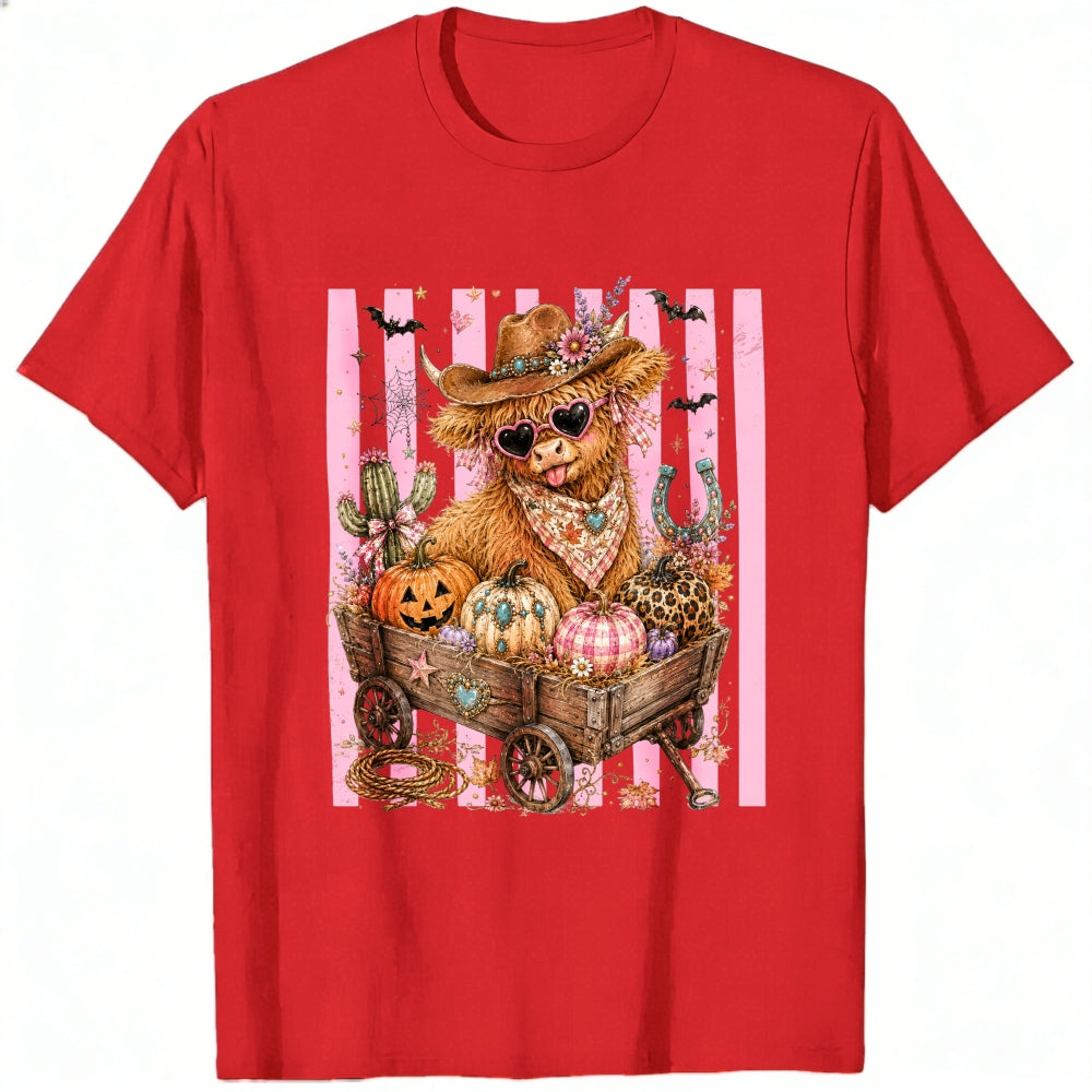 Cute Cowboy Llama Halloween Pumpkin Wagon Classic T-Shirt