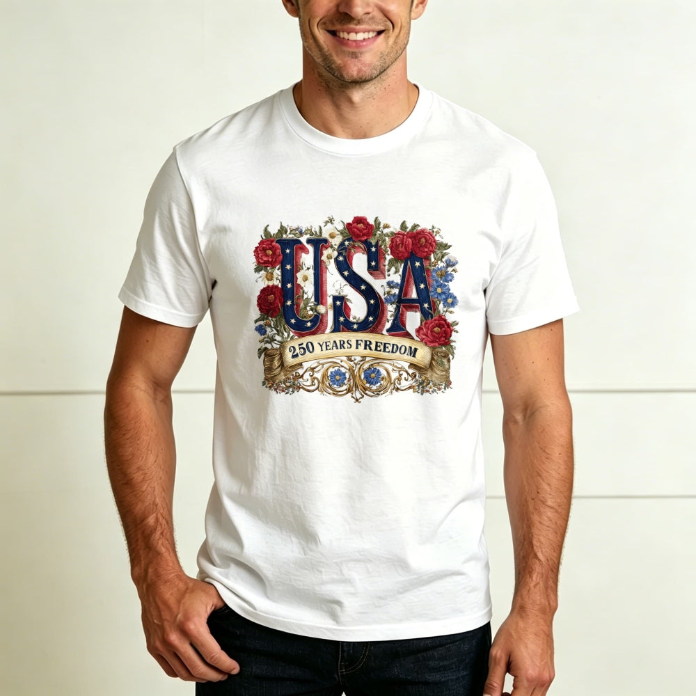 Patriotic Floral Usa 250 Years Freedom Classic T-Shirt