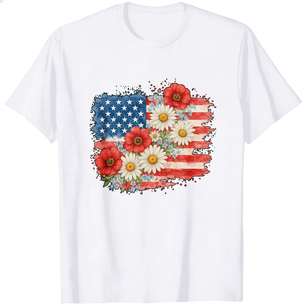 American Flag Floral Design Classic T-Shirt
