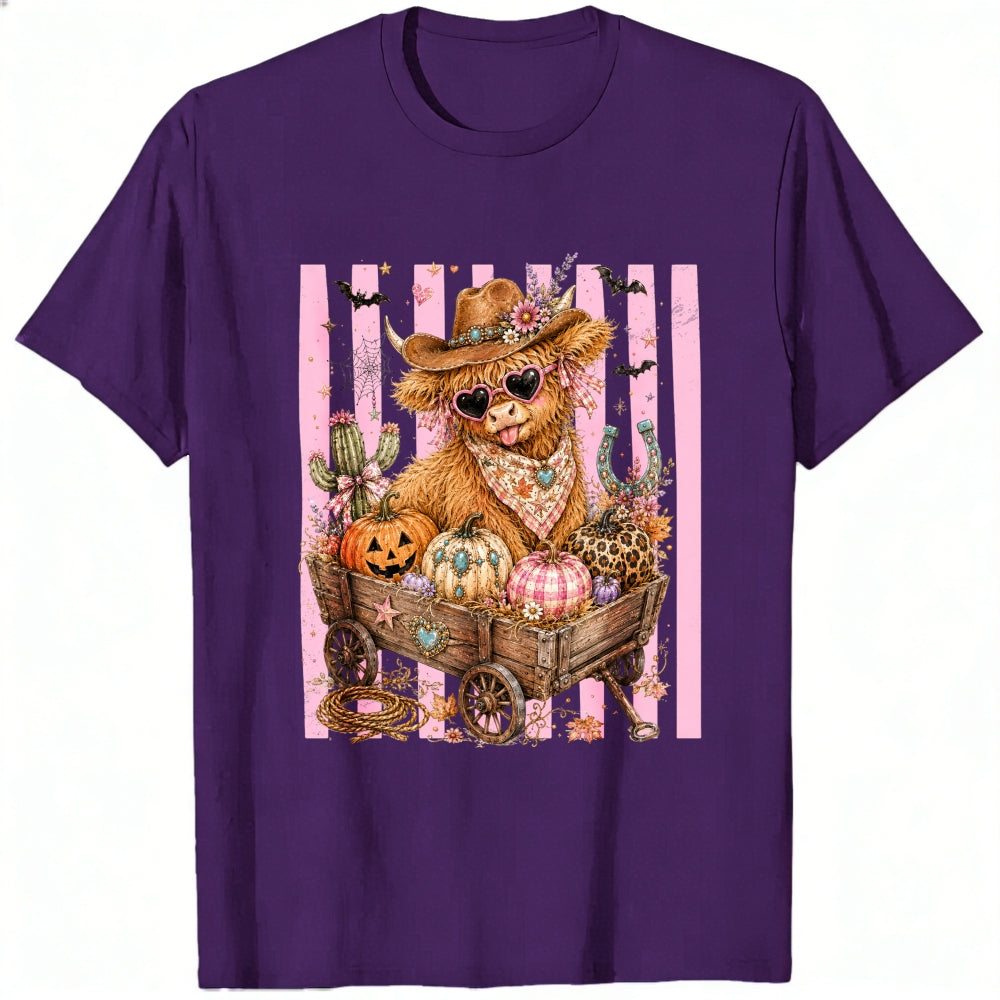Cute Cowboy Llama Halloween Pumpkin Wagon Classic T-Shirt