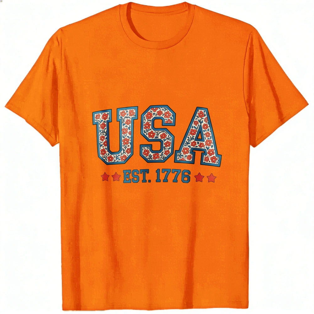 Patriotic Floral Usa Est 1776 Classic T-Shirt