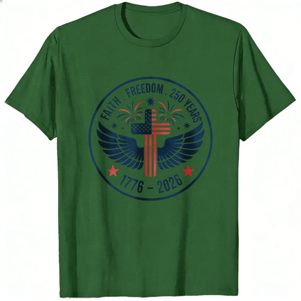 Patriotic American Flag Cross Wings Classic T-Shirt Faith Freedom 250 Years 1776 2026