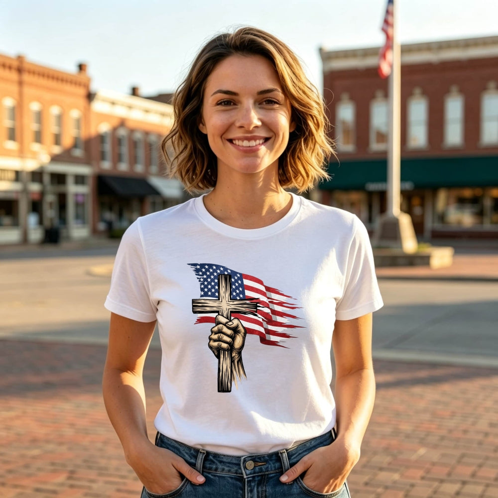 American Flag Cross Hand Classic T-Shirt