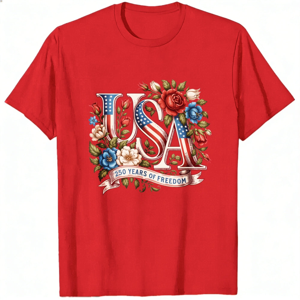 Patriotic Floral Usa 250 Years Of Freedom Classic T-Shirt