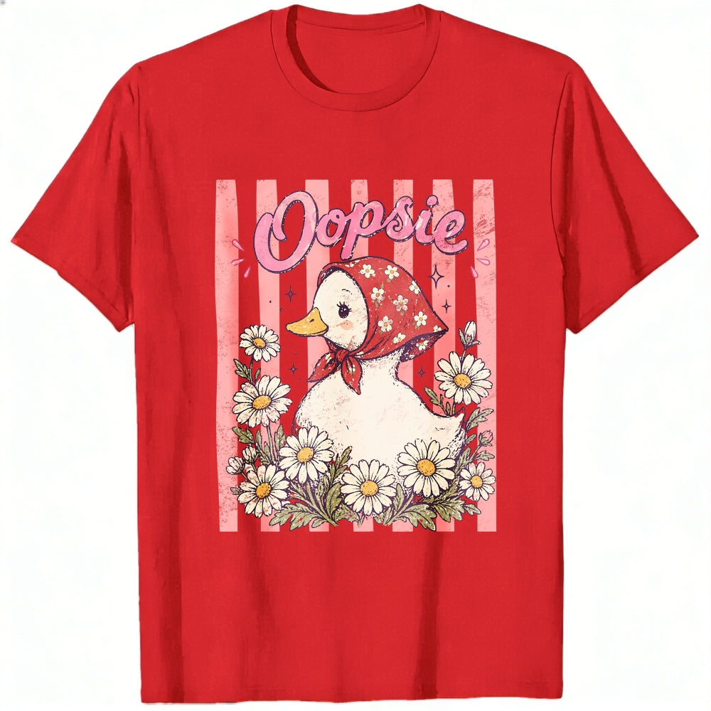 Cute Vintage Style Classic T-Shirt Oopsie Duck With Daisy Flowers And Red Bandana