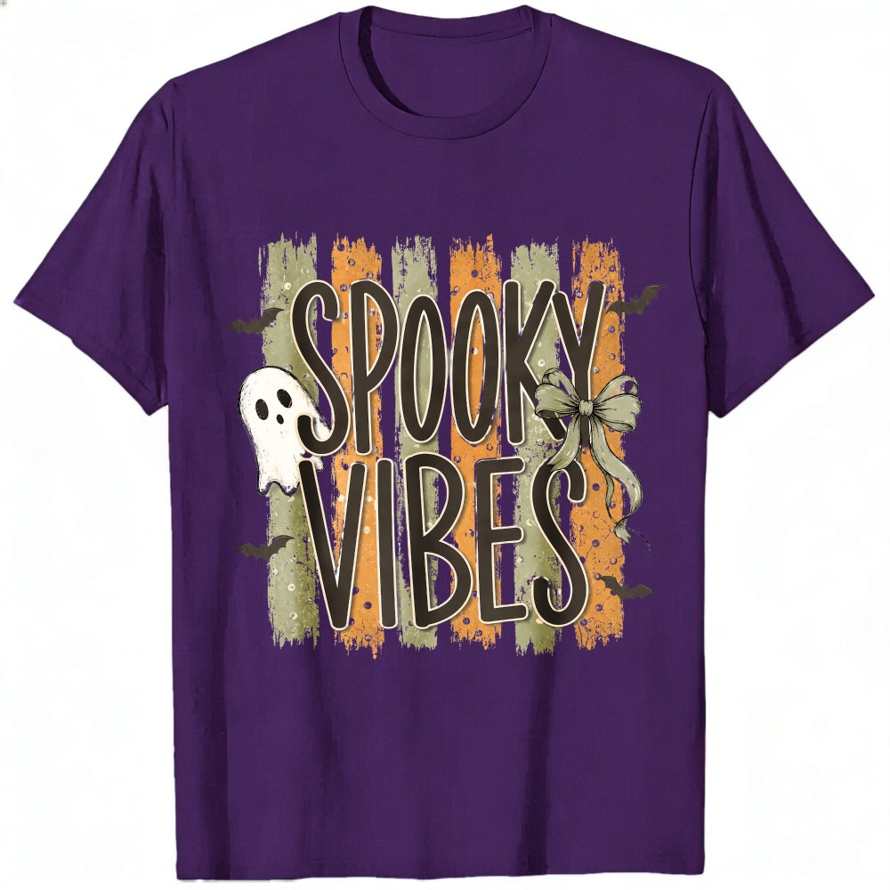 Halloween Spooky Vibes Ghost Bats Bow Classic T-Shirt