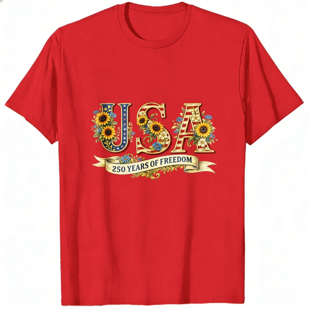 Patriotic Floral Usa 250 Years Of Freedom Classic T-Shirt