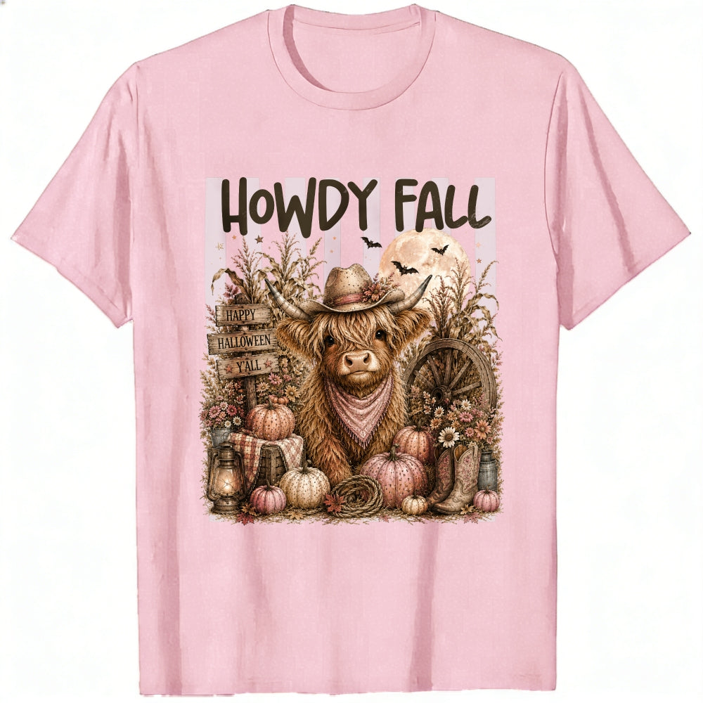 Rustic Farmhouse Halloween Highland Cow Classic T-Shirt Howdy Fall Pumpkin Harvest Autumn Design