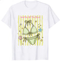 Cute Summer Beach Bikini Graphic Classic T-Shirt Meet Me At The Beach Striped Seashell Starfish Desi