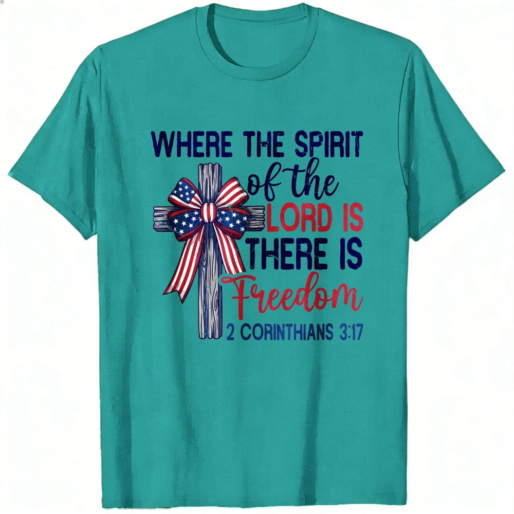 Patriotic Christian Cross Design Classic T-Shirt Where The Spirit Of The Lord Is There Is Freedom 2 Corinthians 317