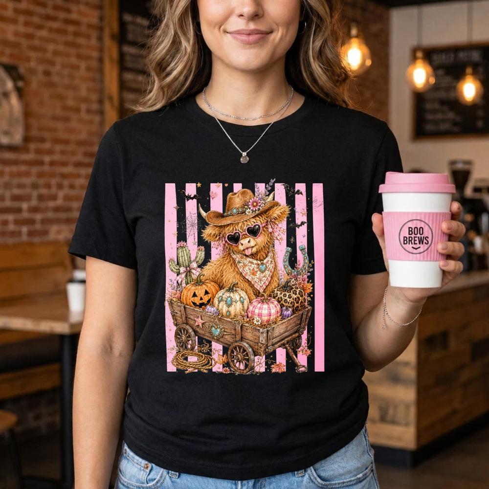 Cute Cowboy Llama Halloween Pumpkin Wagon Classic T-Shirt