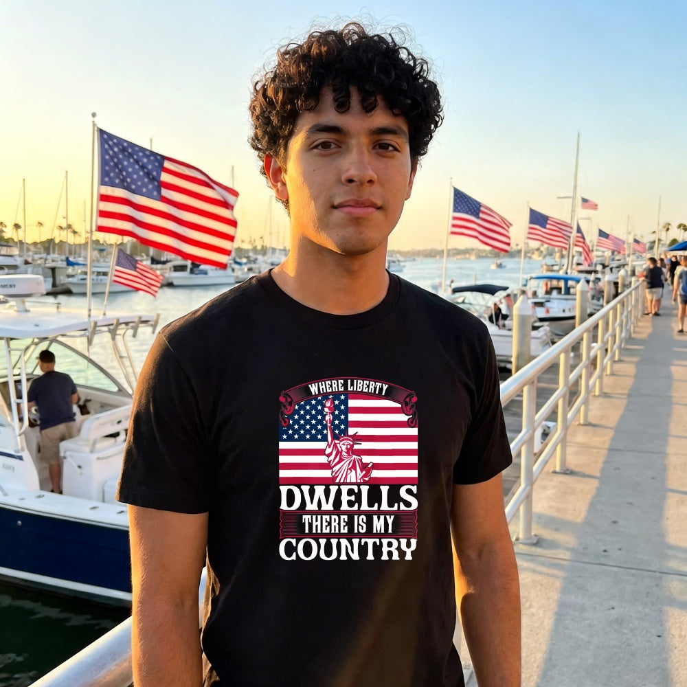 Patriotic American Flag Statue Of Liberty Classic T-Shirt Where Liberty Dwells There Is My Country