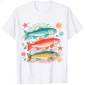 Vintage Style Classic T-Shirt Colorful Trout Fish And Sea Stars Ocean Art