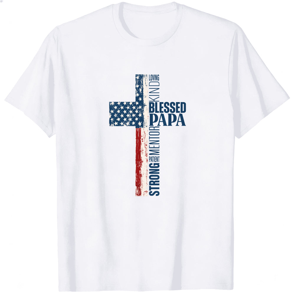 American Flag Cross Design Classic T-Shirt Blessed Papa Patriotic Christian Theme
