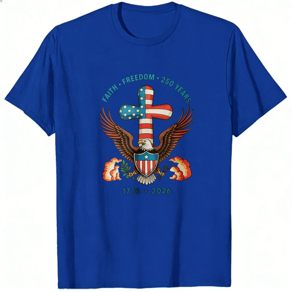 Patriotic Eagle Cross Design Classic T-Shirt Faith Freedom 250 Years 1776 2026