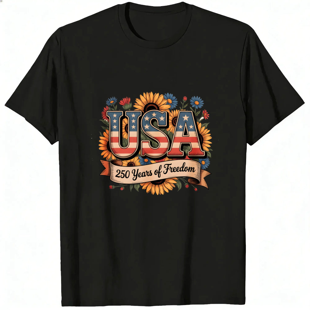 Patriotic Floral Design Classic T-Shirt Usa 250 Years Of Freedom