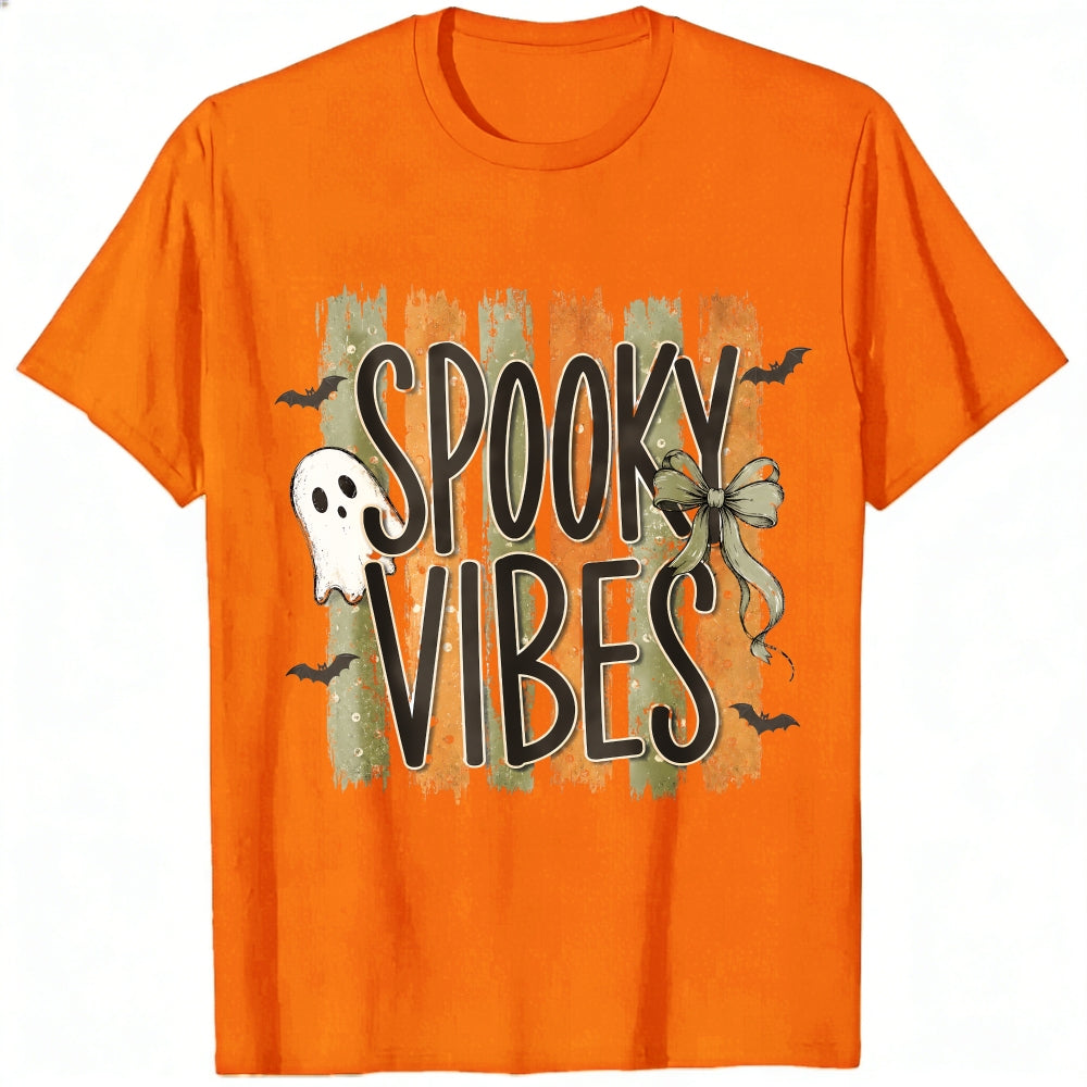 Halloween Spooky Vibes Ghost Bats Bow Classic T-Shirt